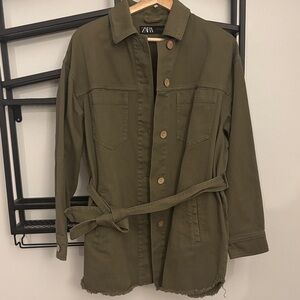 Zara Khaki Utility Jacket with Belt